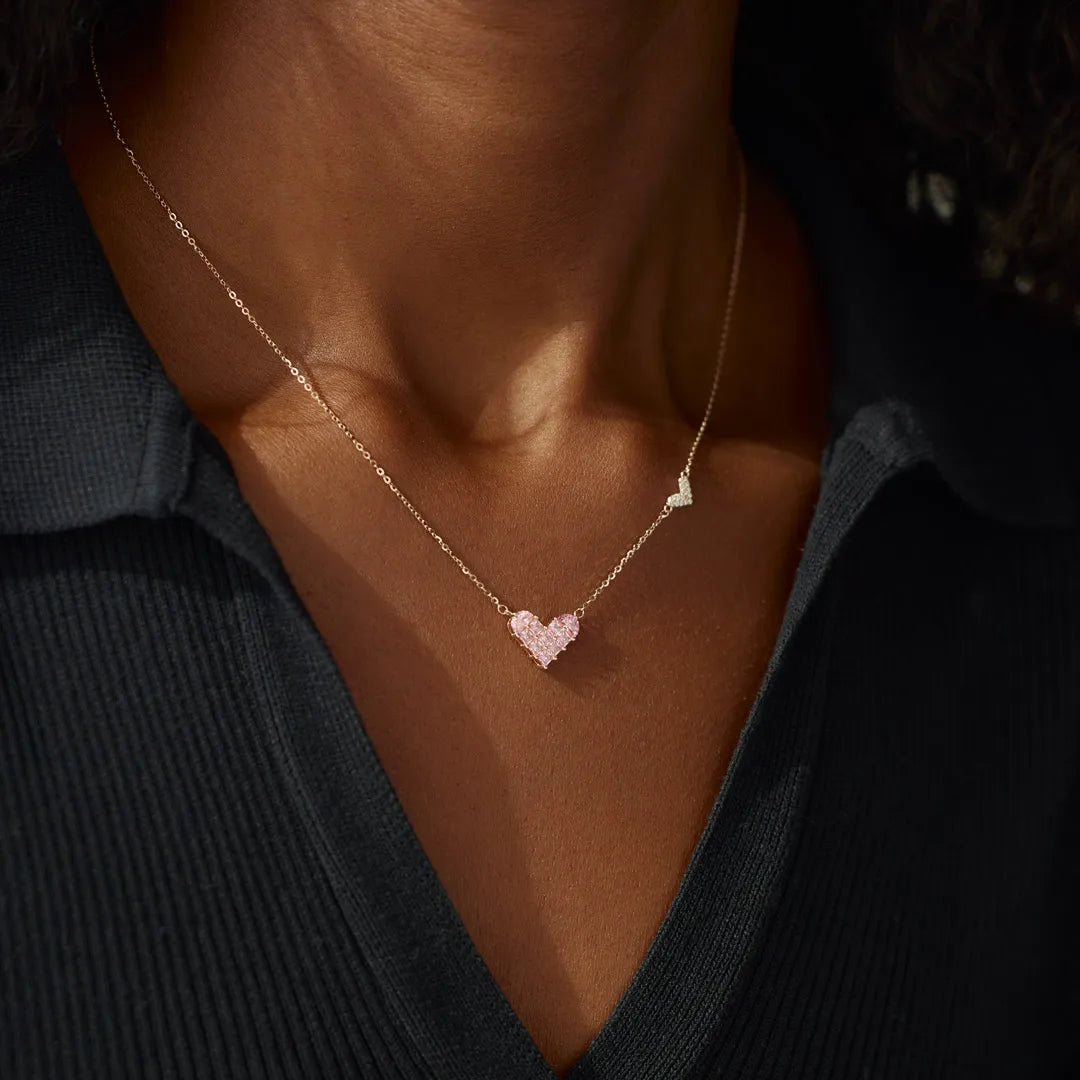 Dual Pink Heart Silver Necklace