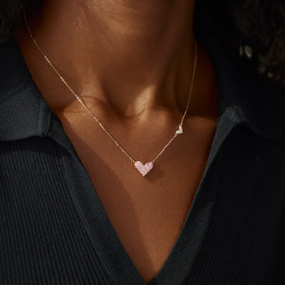 Dual Pink Heart Silver Necklace