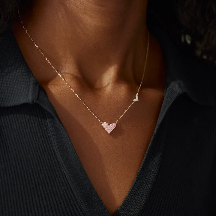 Dual Pink Heart Silver Necklace