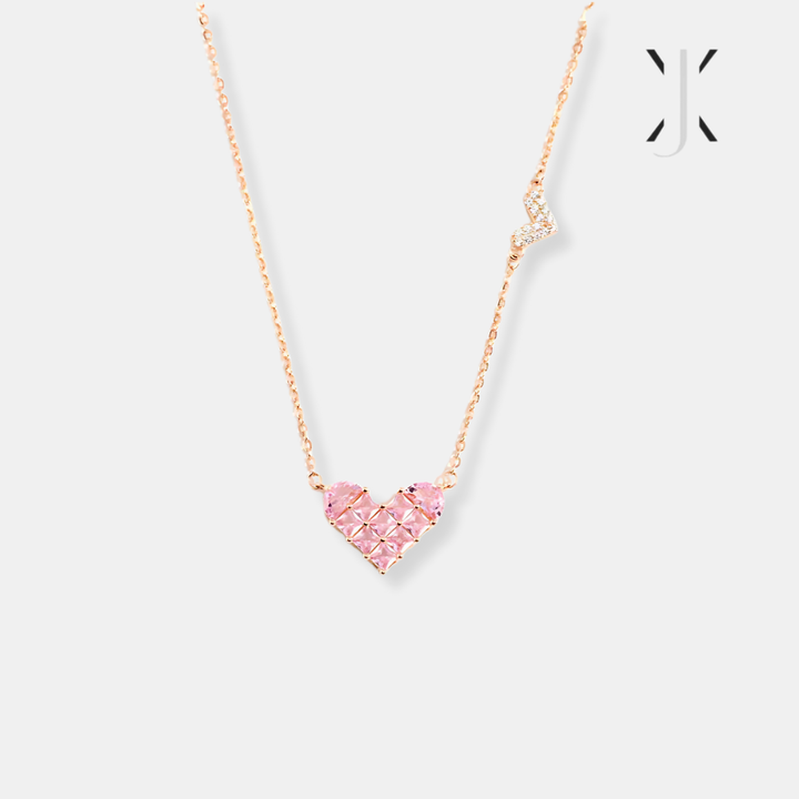 Dual Pink Heart Silver Necklace
