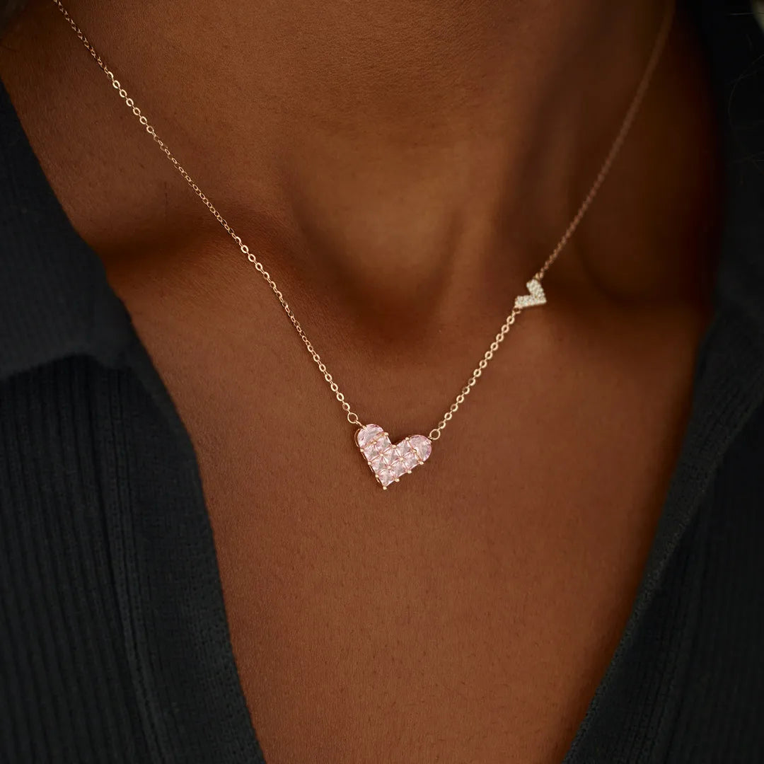 Dual Pink Heart Silver Necklace