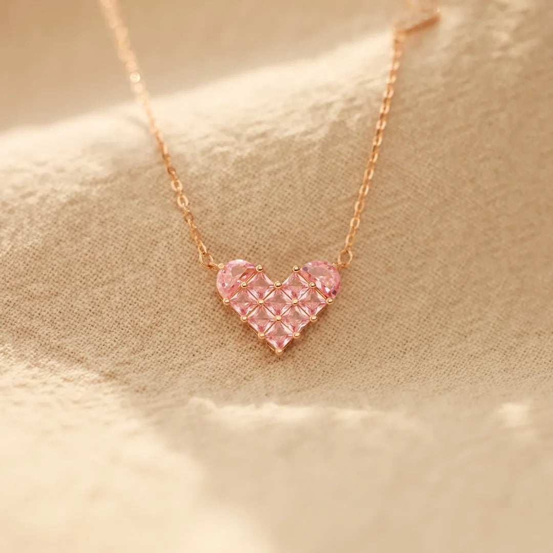 Dual Pink Heart Silver Necklace