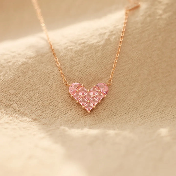 Dual Pink Heart Silver Necklace