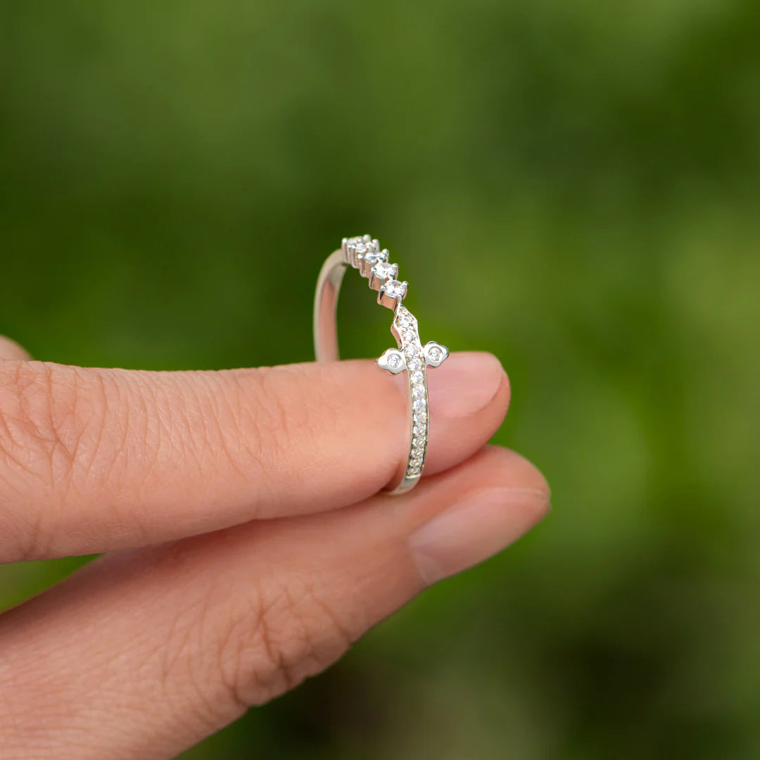 God Pavé Sideways Cross Ring