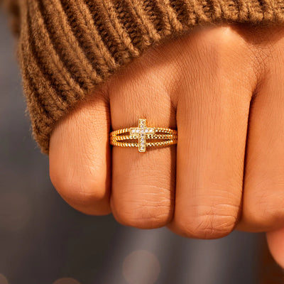 Pray Big Worry Cross Ring