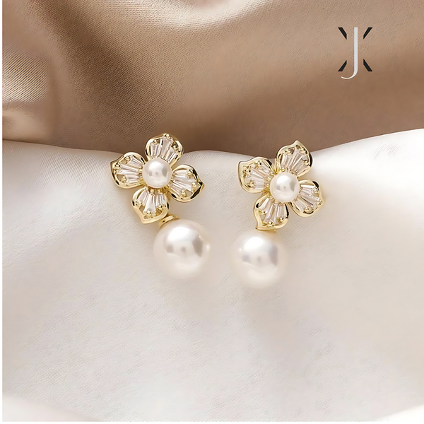 Pearl & Crystal Flower Earrings