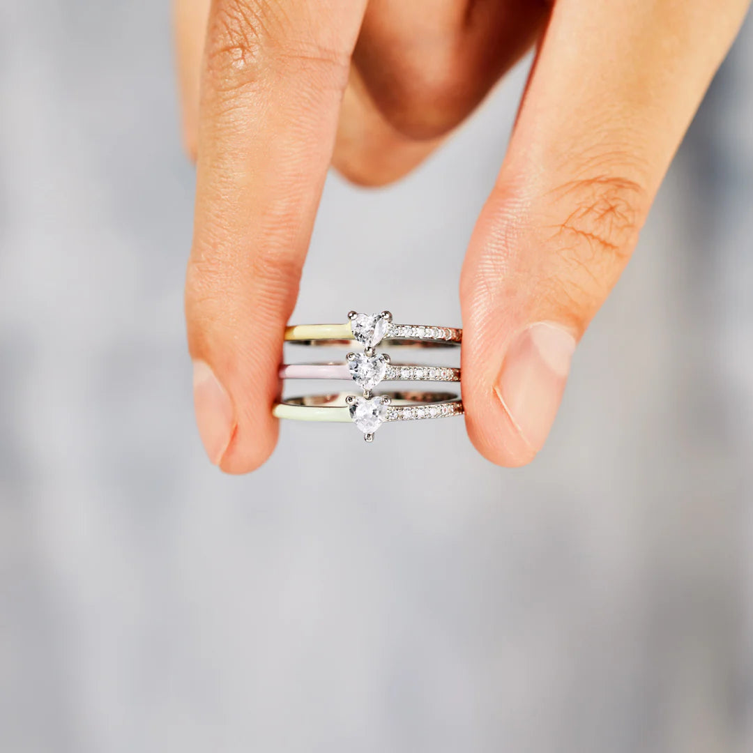 Heart-Cut Half Enamel Ring