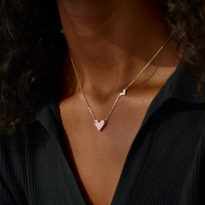 Dual Pink Heart Silver Necklace