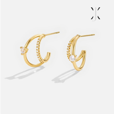 Layered Crystal Gold Hoop Earrings