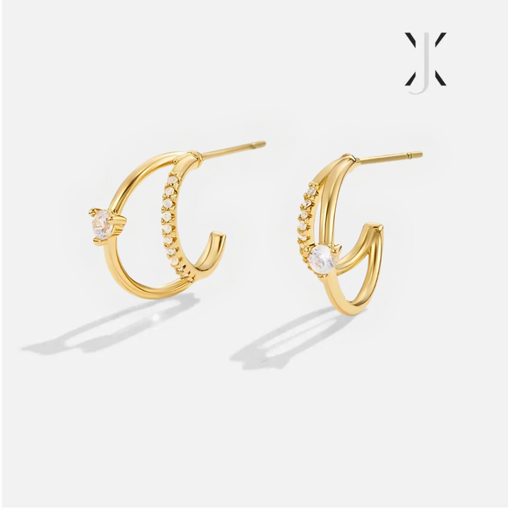 Layered Crystal Gold Hoop Earrings