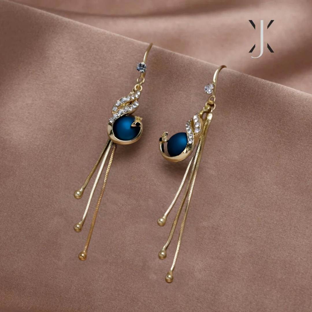 Golden Peacock Drop Earrings