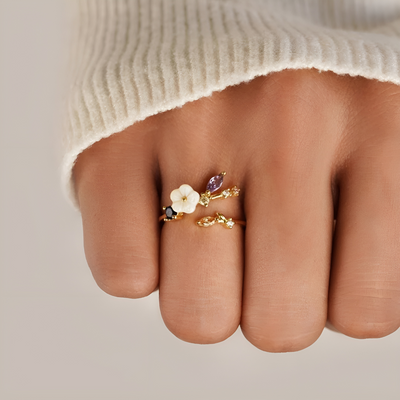 Crystal Zircon Flower Ring
