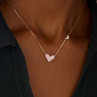 Dual Pink Heart Silver Necklace