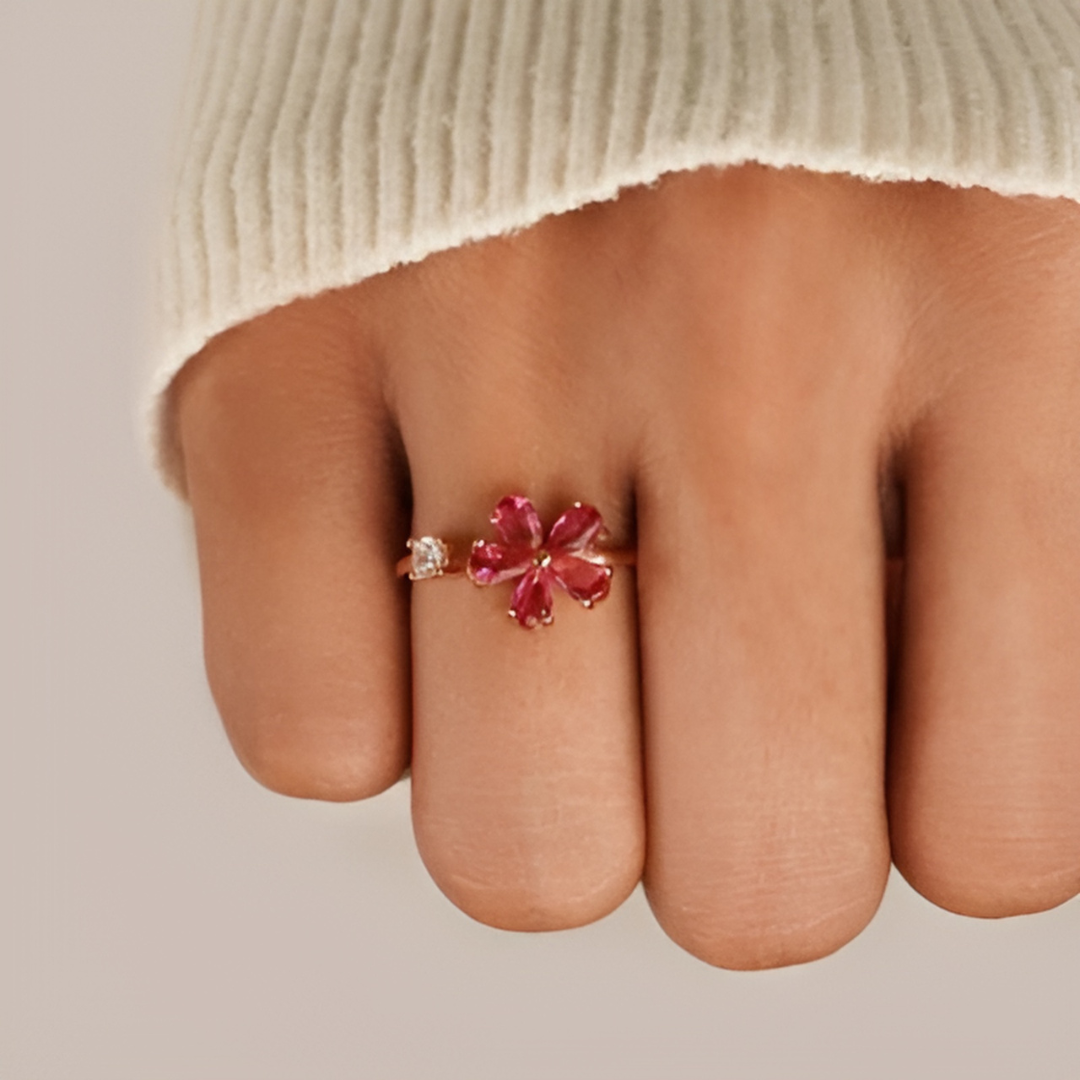 Red Crystal Dahlia Flower Ring