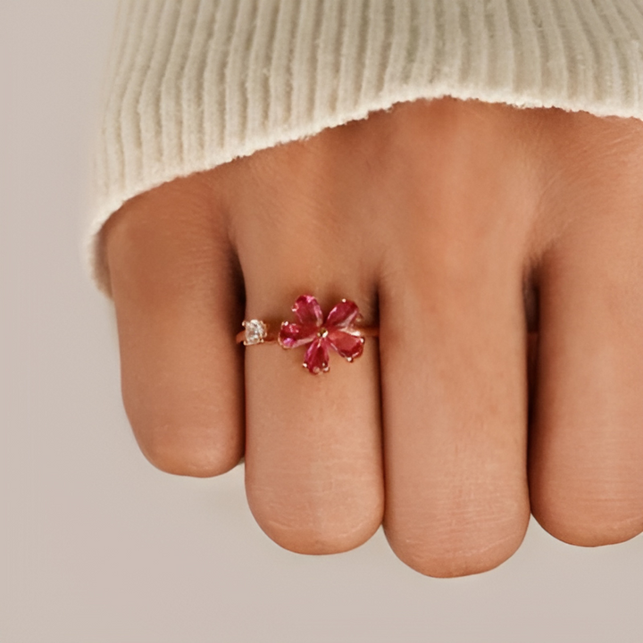 Red Crystal Dahlia Flower Ring