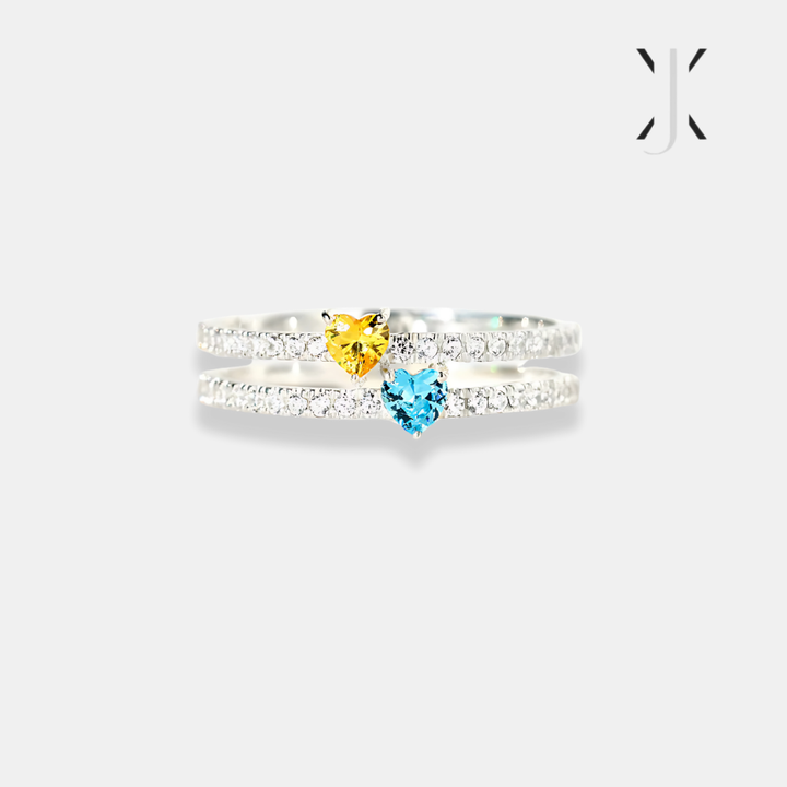 Double Heart Birthstone Ring