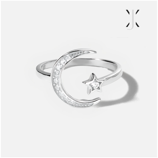 Moon & Star Sterling Silver Ring