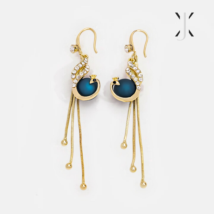 Golden Peacock Drop Earrings