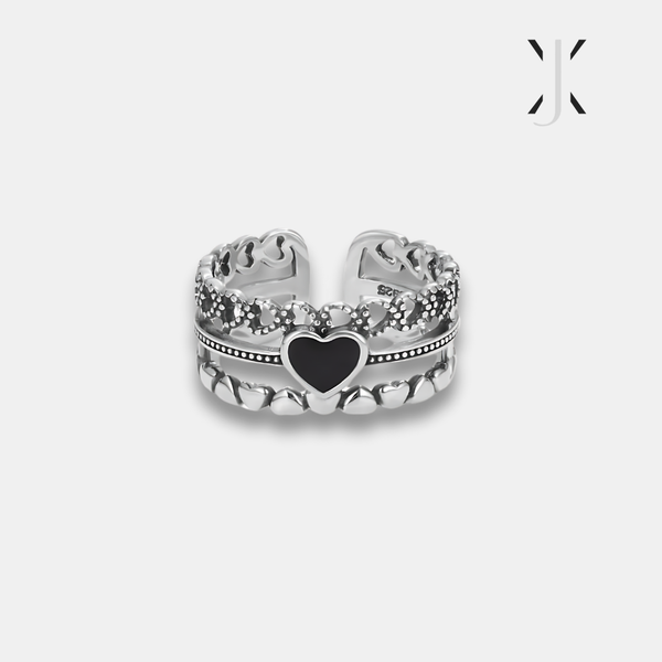 Retro Style Love Heart With Heart Ring