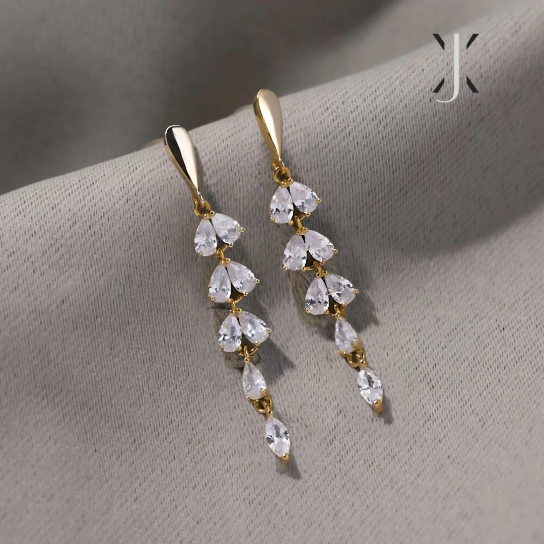 Golden Crystal Leaf Vine Earrings