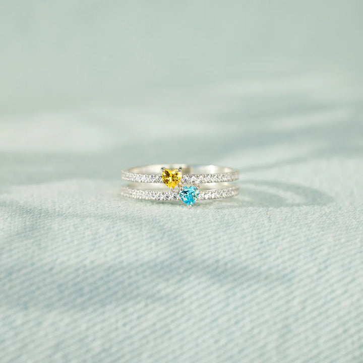 Double Heart Birthstone Ring