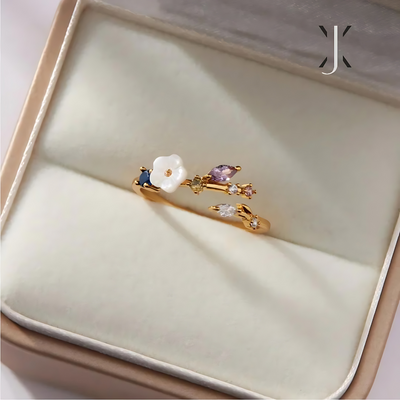 Crystal Zircon Flower Ring