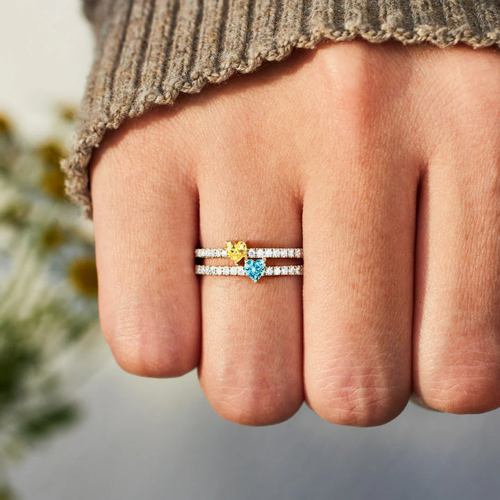 Double Heart Birthstone Ring