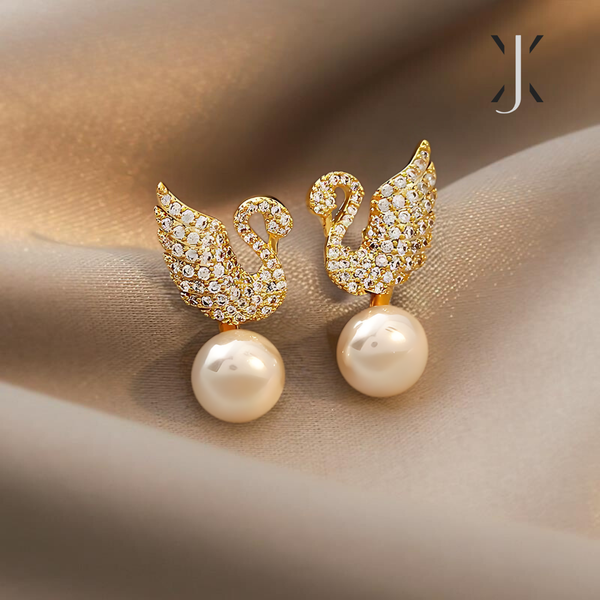 Swan Zircon Pearl Stud Earrings