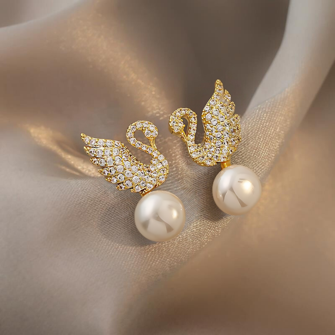 Swan Zircon Pearl Stud Earrings