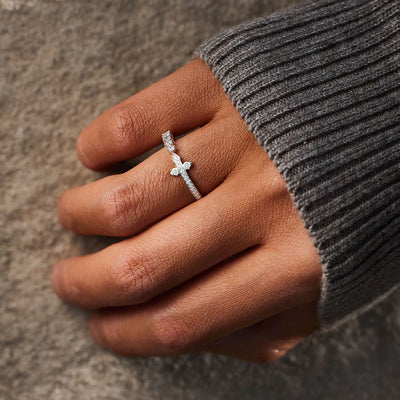 God Pavé Sideways Cross Ring