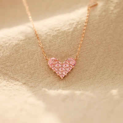 Dual Pink Heart Silver Necklace