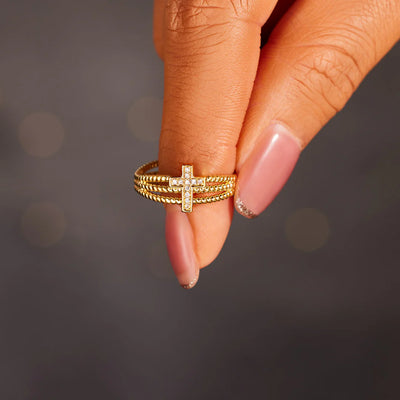 Pray Big Worry Cross Ring