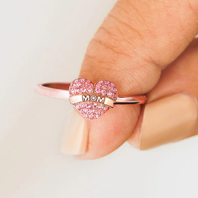 Pavé MOM Heart Ring