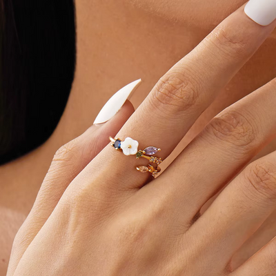 Crystal Zircon Flower Ring