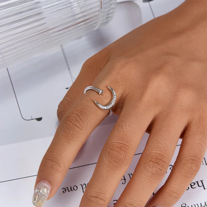 Moon & Star Sterling Silver Ring