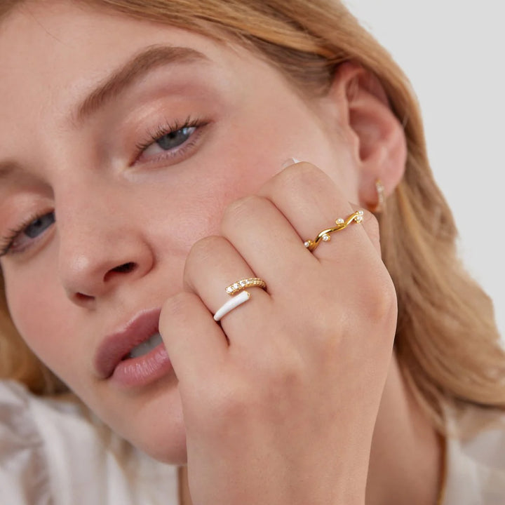 Arya Gold & White Shell Wrap Ring