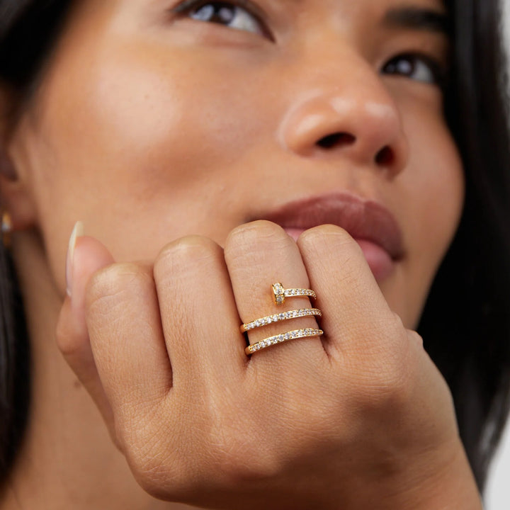 Crystal & Gold Twisted Nail Ring