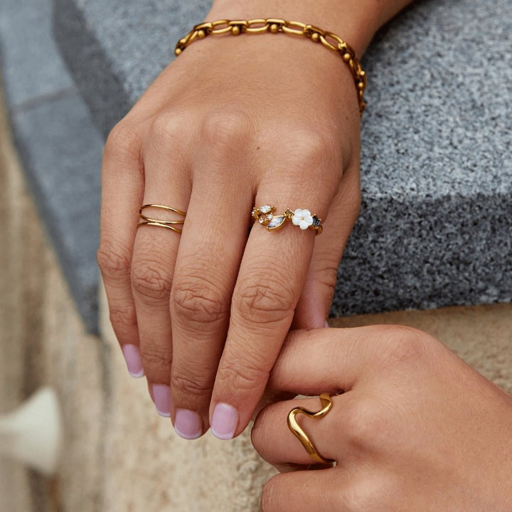 Crystal Zircon Flower Ring
