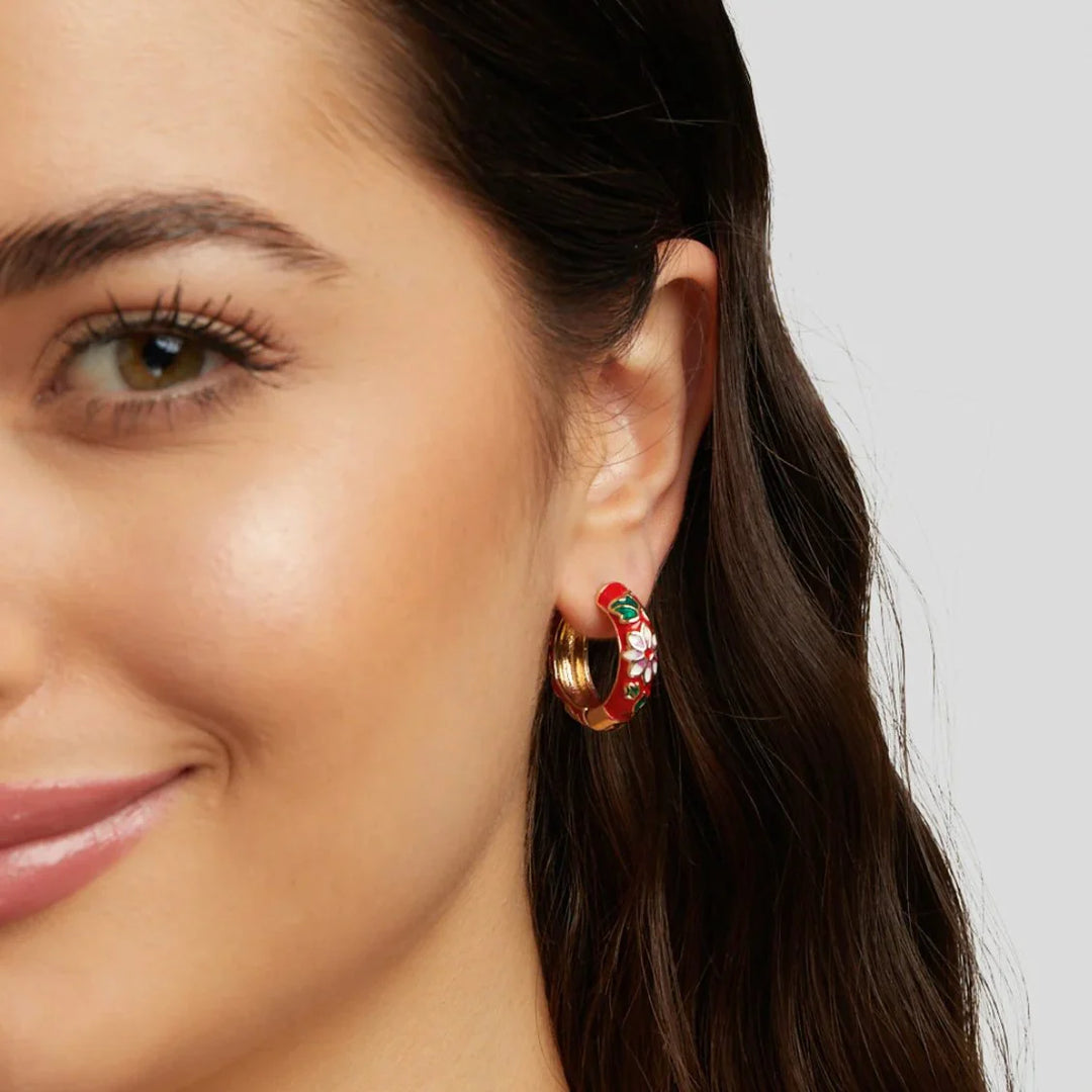 Gold Hoop Flower Earrings