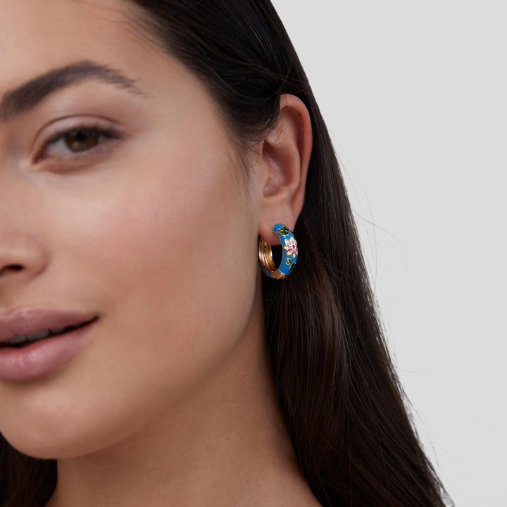 Blue Hoop Flower Earrings