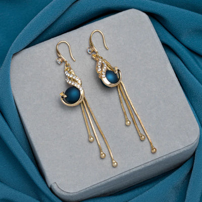 Golden Peacock Drop Earrings
