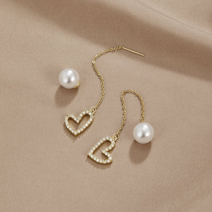 Heart & Pearl Drop Earrings