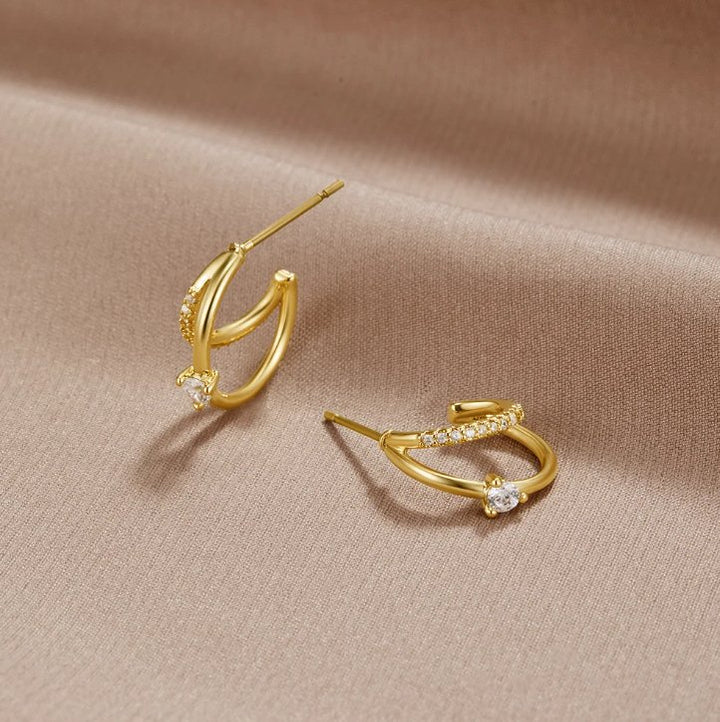 Layered Crystal Gold Hoop Earrings