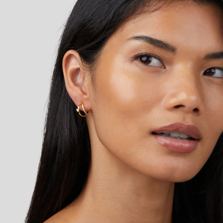 Layered Crystal Gold Hoop Earrings