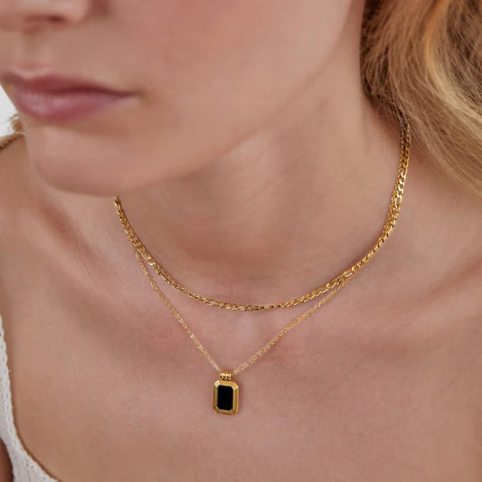 Layered Gold Black Pendant Necklace