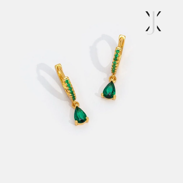 Green Crystal Gold Hoop Earrings