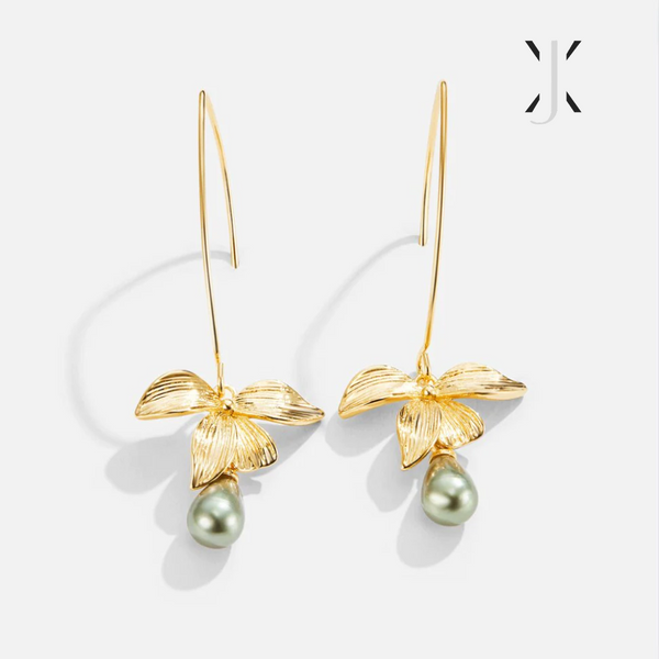 Jade Pearl & Petal Drop Earrings