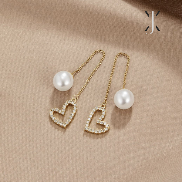 Heart & Pearl Drop Earrings