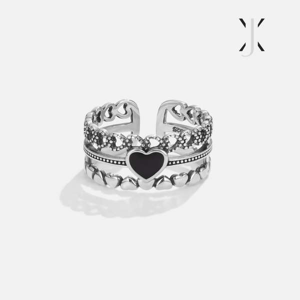 Retro Style Love Heart With Heart Ring