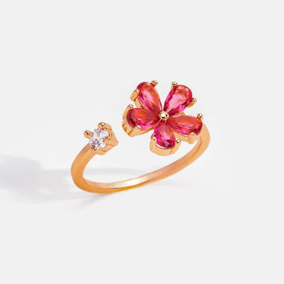 Red Crystal Dahlia Flower Ring